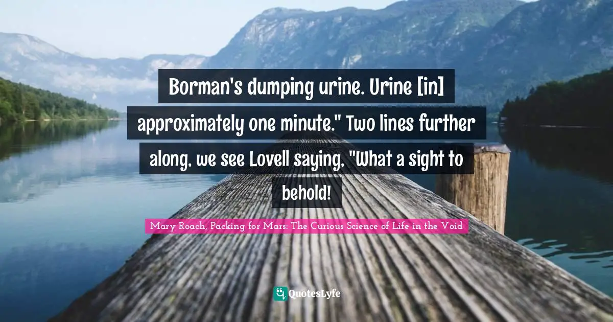 Borman's dumping urine. Urine [in] approximately one minute." Two lines further along, we see Lovell saying, "What a sight to behold!