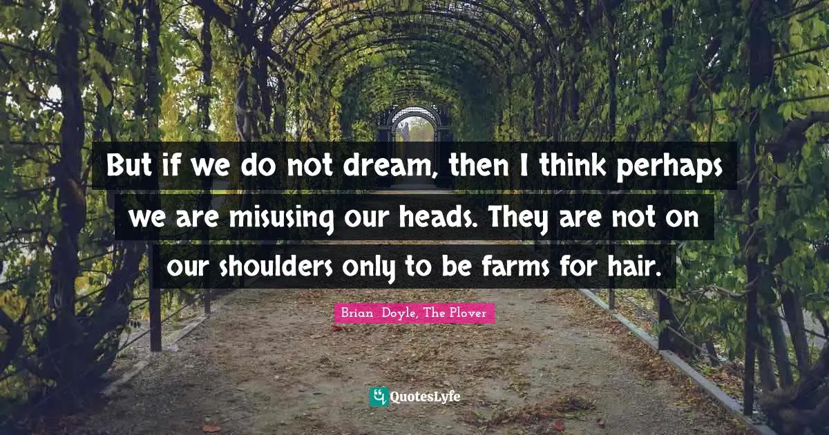But if we do not dream, then I think perhaps we are misusing our heads. They are not on our shoulders only to be farms for hair.
