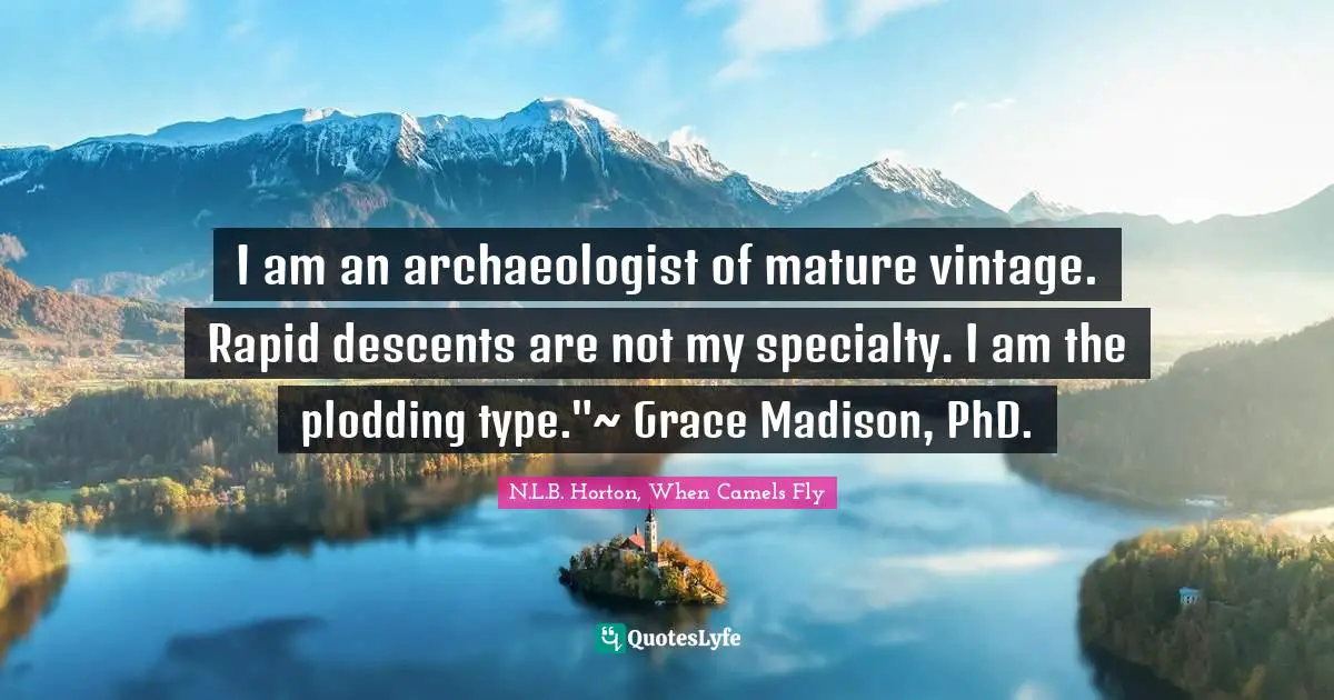 I am an archaeologist of mature vintage. Rapid descents are not my specialty. I am the plodding type."~ Grace Madison, PhD.