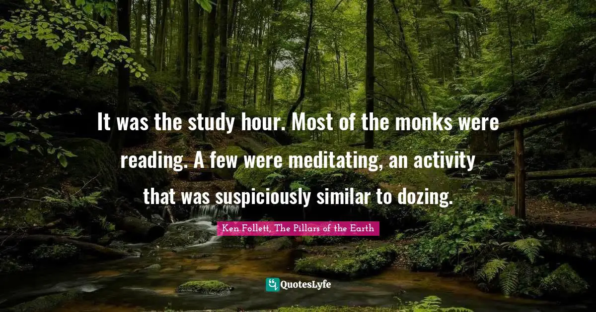 It was the study hour. Most of the monks were reading. A few were meditating, an activity that was suspiciously similar to dozing.