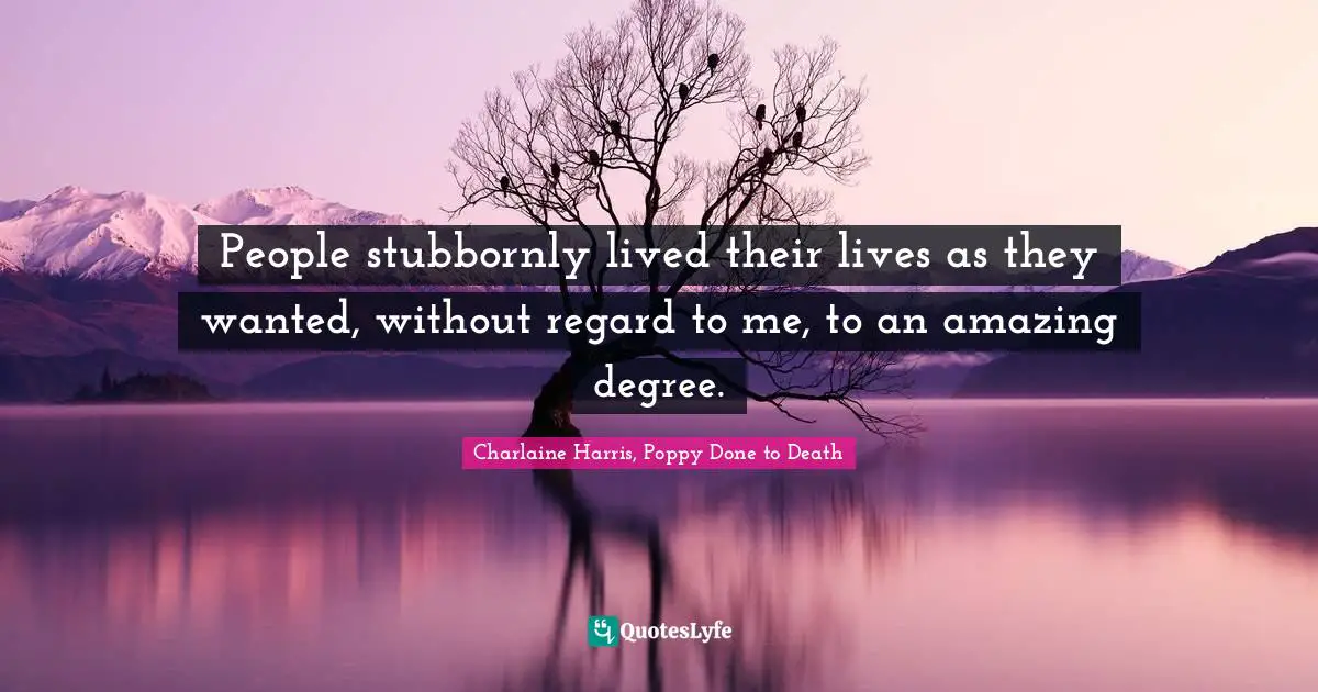 People stubbornly lived their lives as they wanted, without regard to me, to an amazing degree.