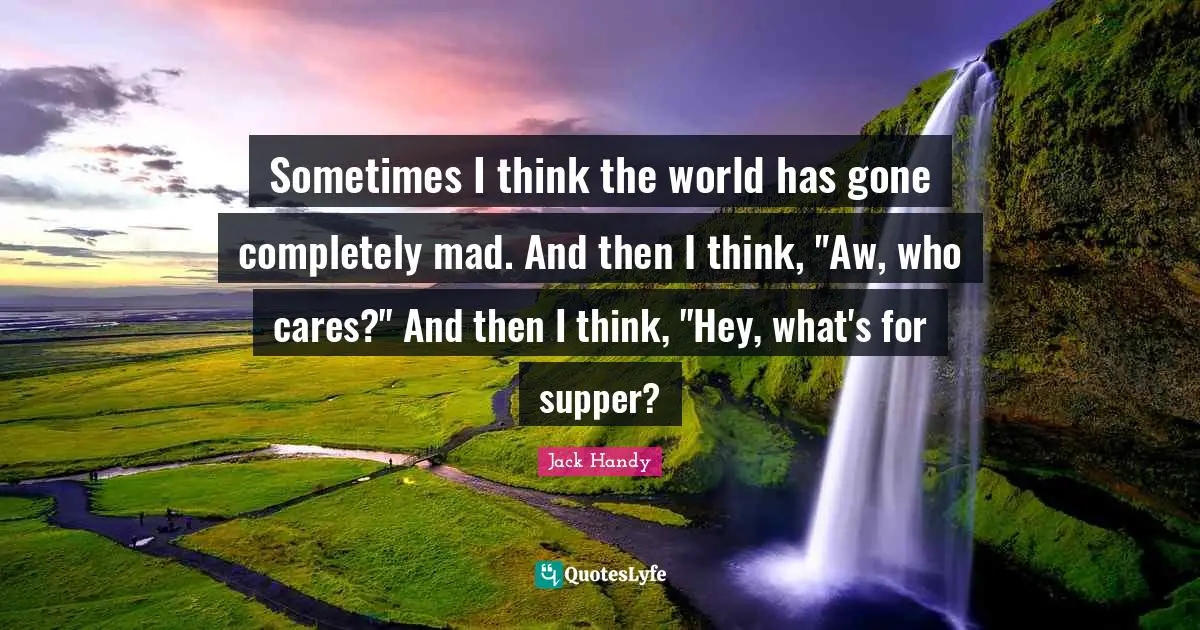 Sometimes I think the world has gone completely mad. And then I think, "Aw, who cares?" And then I think, "Hey, what's for supper?