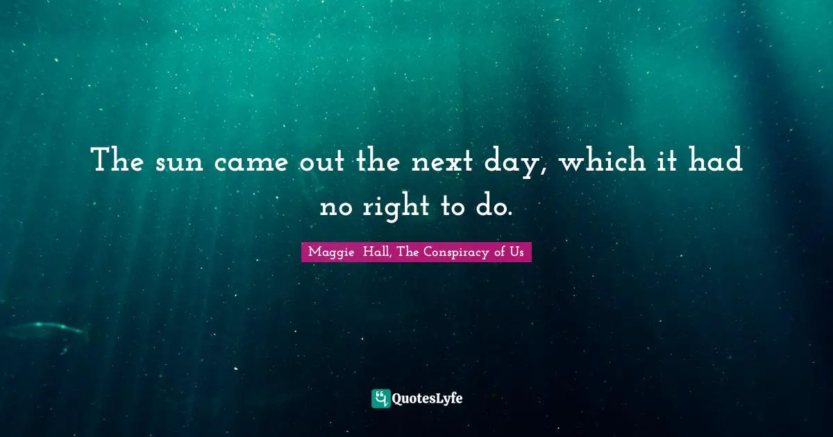 The sun came out the next day, which it had no right to do.