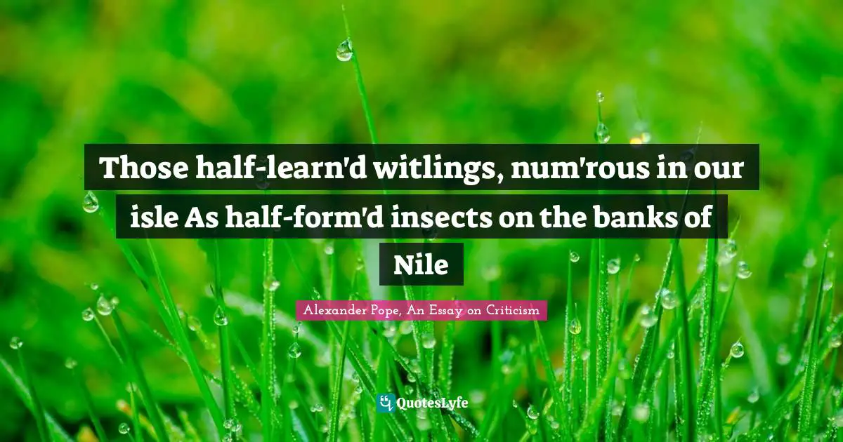Those half-learn'd witlings, num'rous in our isle As half-form'd insects on the banks of Nile