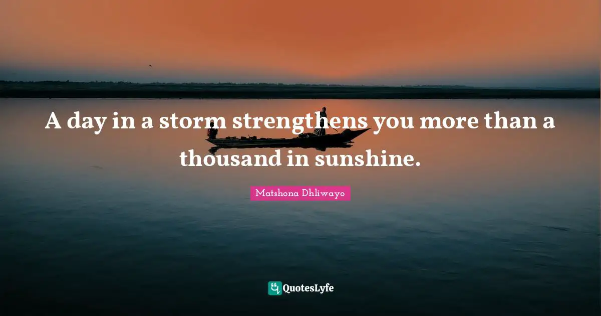 Matshona Dhliwayo Quotes: A day in a storm strengthens you more than a thousand in sunshine.