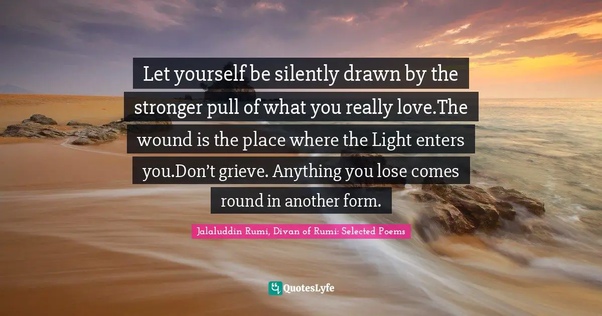 Let yourself be silently drawn by the stronger pull of what you really love.The wound is the place where the Light enters you.Don’t grieve. Anything you lose comes round in another form.
