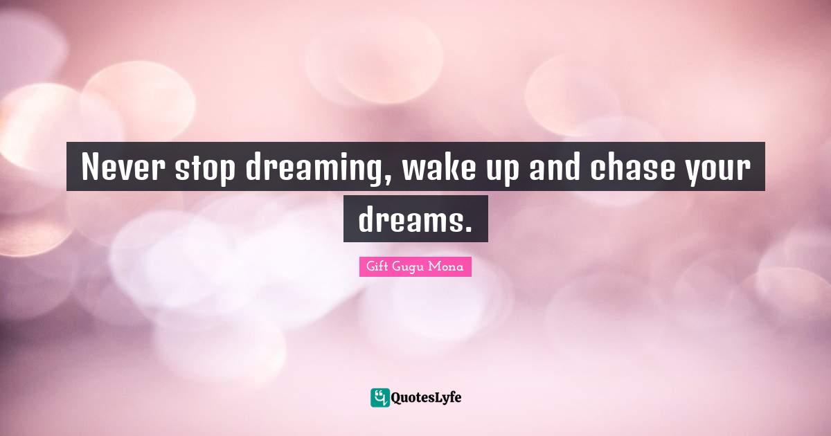 Gift Gugu Mona Quotes: Never stop dreaming, wake up and chase your dreams.
