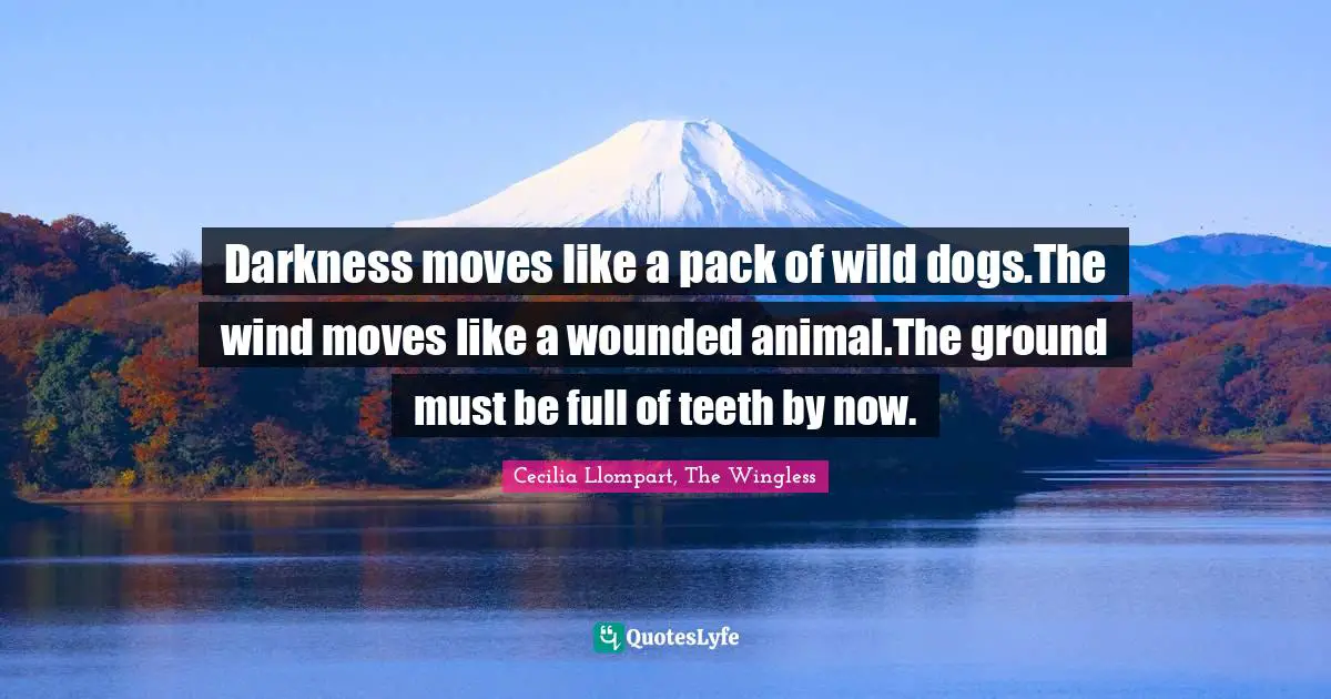 Darkness moves like a pack of wild dogs.The wind moves like a wounded animal.The ground must be full of teeth by now.