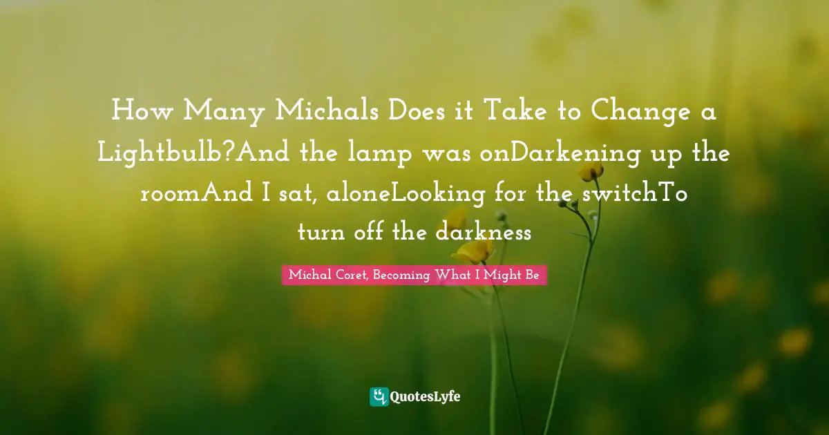 How Many Michals Does it Take to Change a Lightbulb?And the lamp was onDarkening up the roomAnd I sat, aloneLooking for the switchTo turn off the darkness