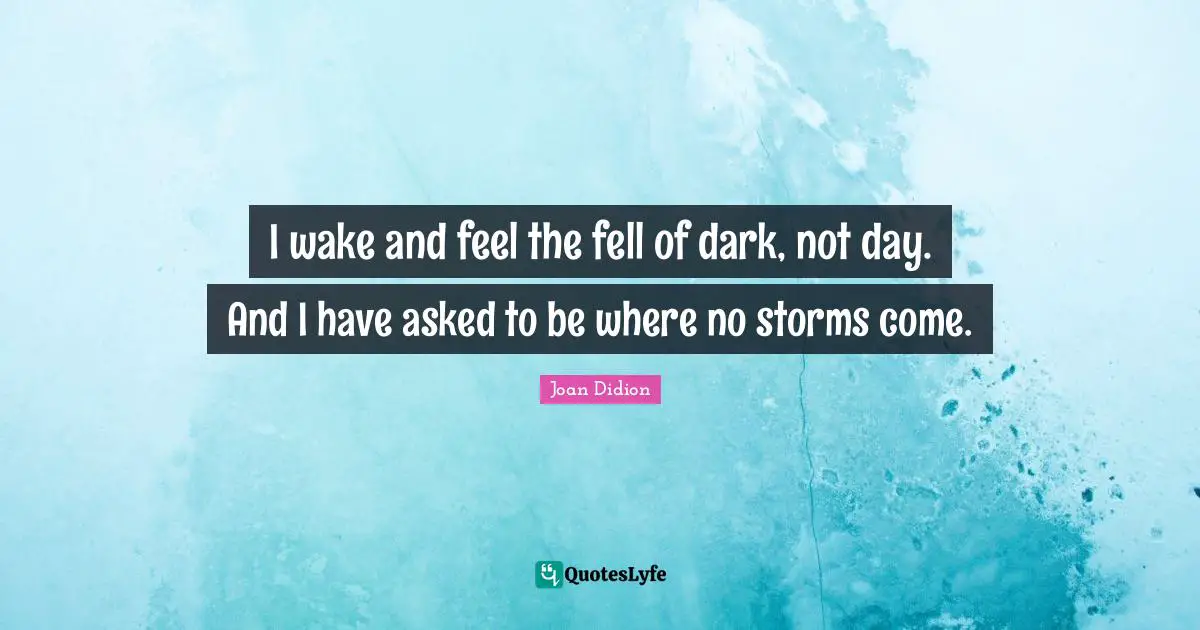 I wake and feel the fell of dark, not day. And I have asked to be where no storms come.