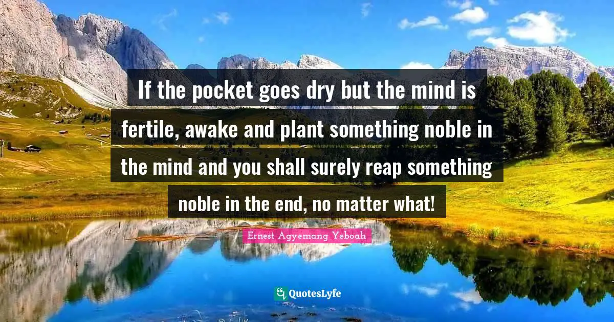 If the pocket goes dry but the mind is fertile, awake and plant something noble in the mind and you shall surely reap something noble in the end, no matter what!