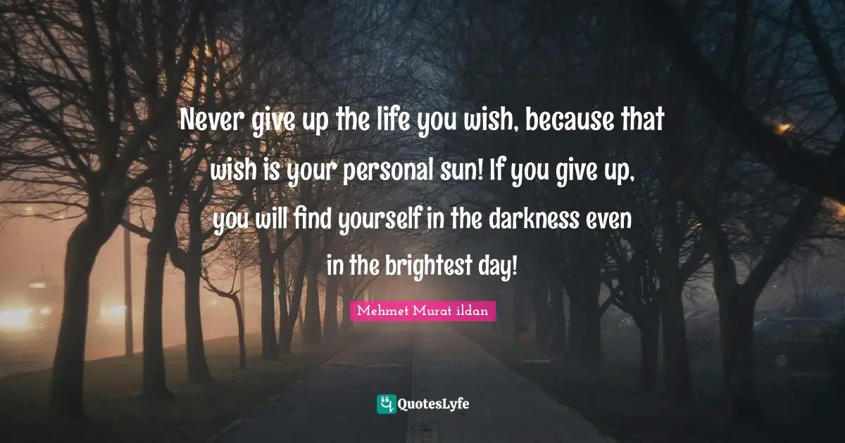 Never give up the life you wish, because that wish is your personal sun! If you give up, you will find yourself in the darkness even in the brightest day!
