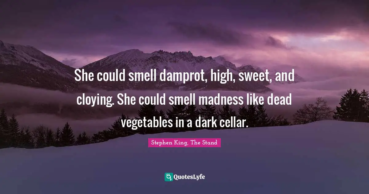 Stephen King, The Stand Quotes: "She could smell damprot, high, sweet, and cloying. She could smell madness like dead vegetables in a dark cellar."