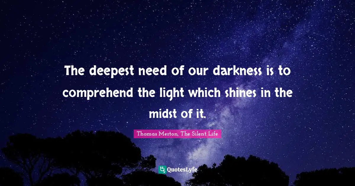 The deepest need of our darkness is to comprehend the light which shines in the midst of it.