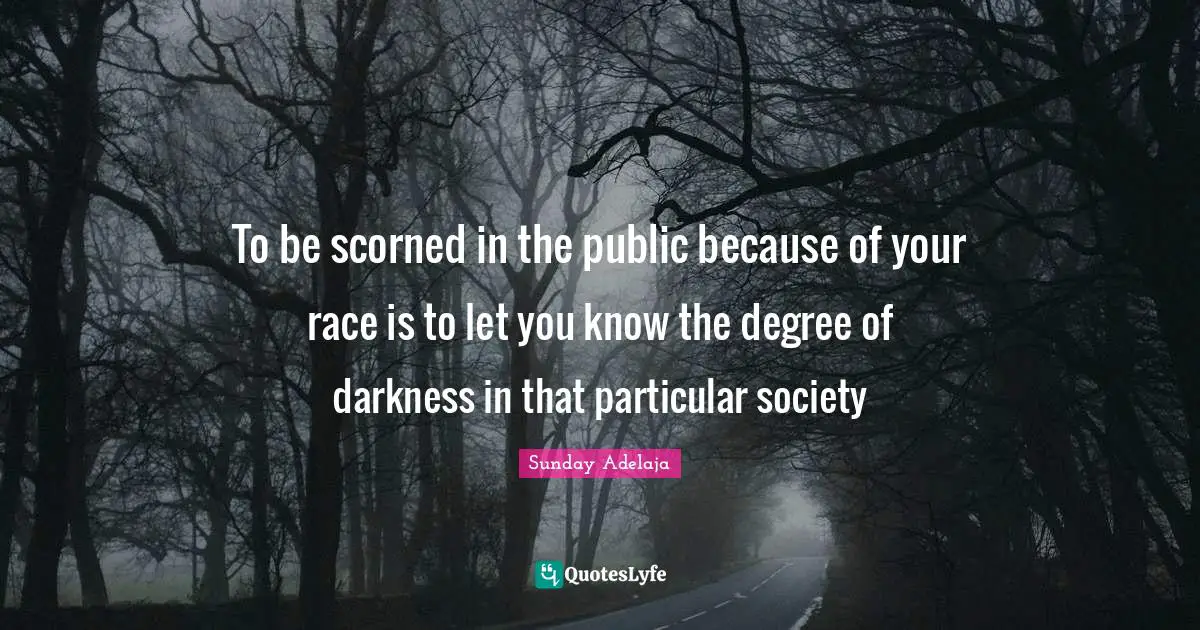 To be scorned in the public because of your race is to let you know the degree of darkness in that particular society