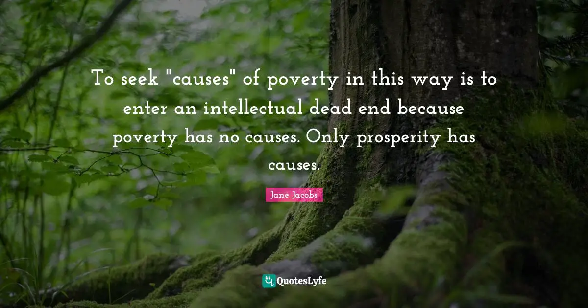 To seek "causes" of poverty in this way is to enter an intellectual dead end because poverty has no causes. Only prosperity has causes.