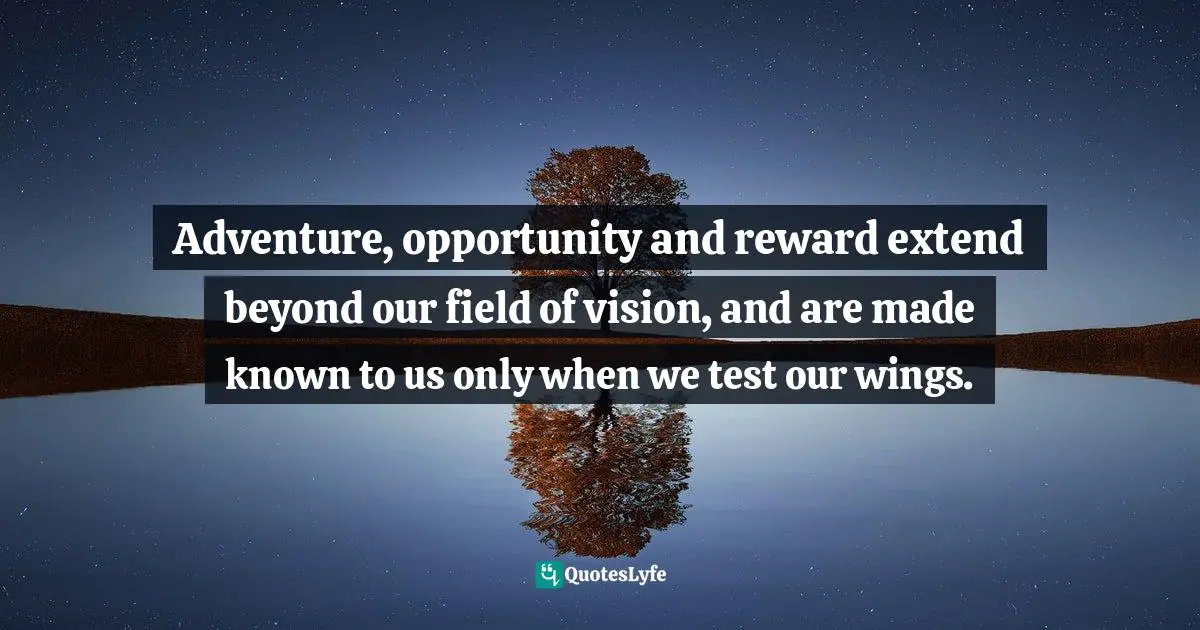 Gina Greenlee, Postcards And Pearls: Life Lessons From Solo Moments On The Road Quotes: "Adventure, opportunity and reward extend beyond our field of vision, and are made known to us only when we test our wings."