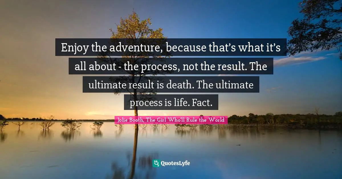Enjoy the adventure, because that’s what it’s all about - the process, not the result. The ultimate result is death. The ultimate process is life. Fact.