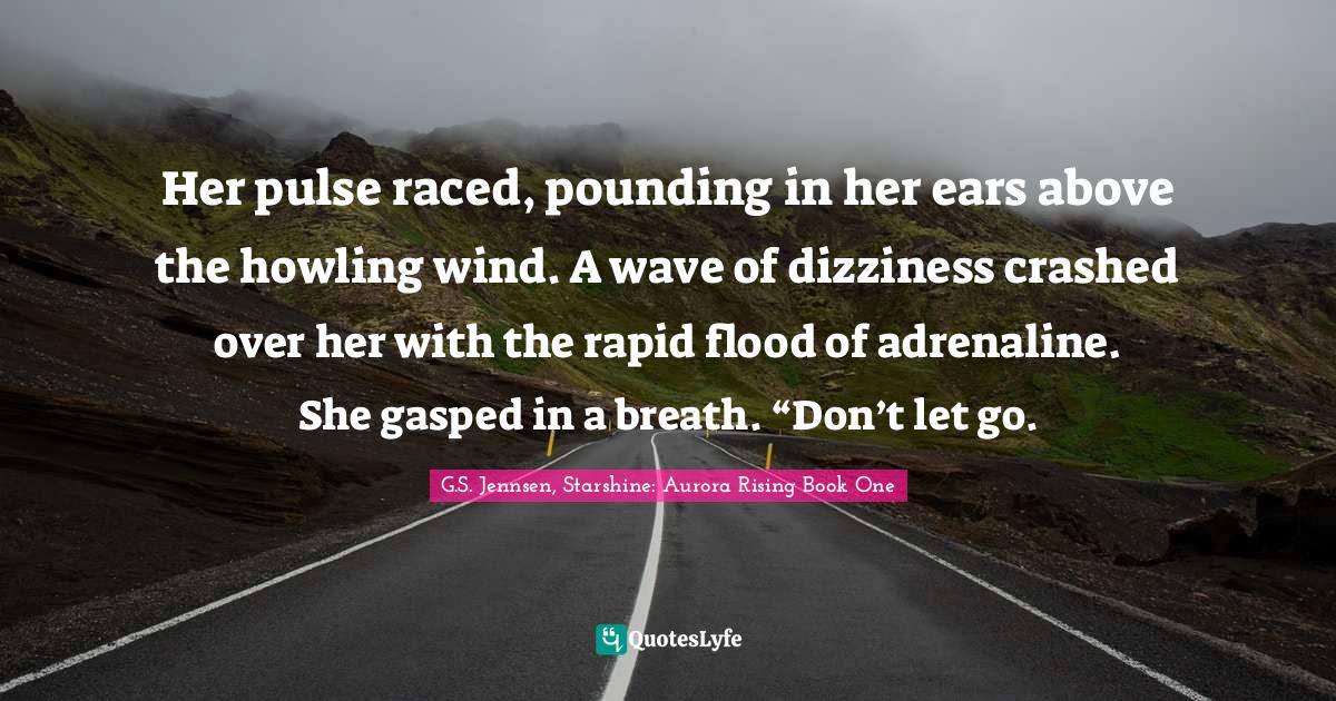 Her pulse raced, pounding in her ears above the howling wind. A wave of dizziness crashed over her with the rapid flood of adrenaline. She gasped in a breath. “Don’t let go.