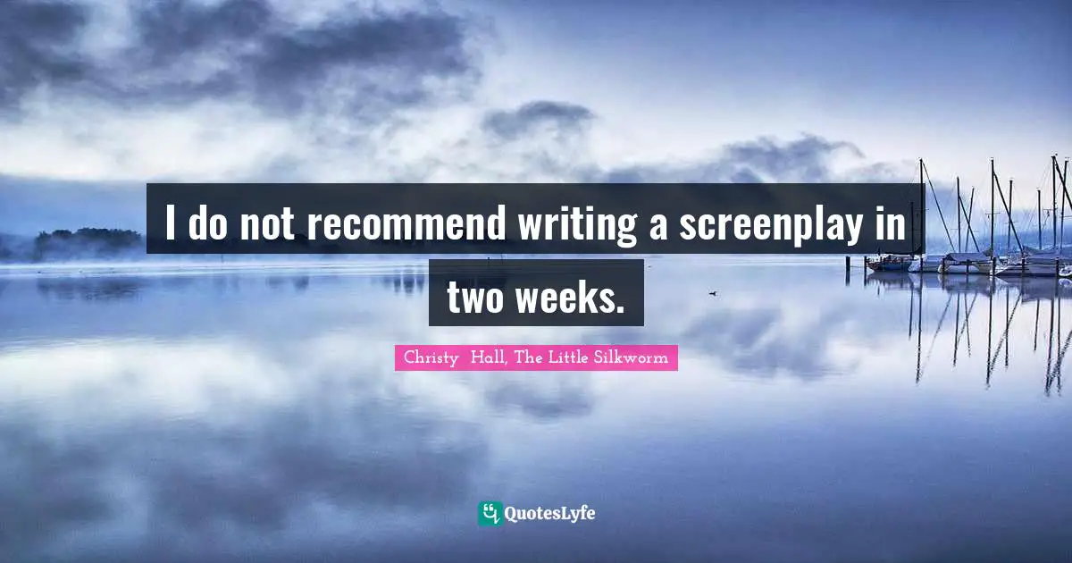 I do not recommend writing a screenplay in two weeks.