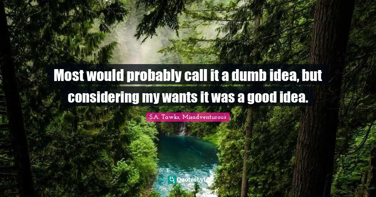 Brisbane Quotes: "Most would probably call it a dumb idea, but considering my wants it was a good idea."