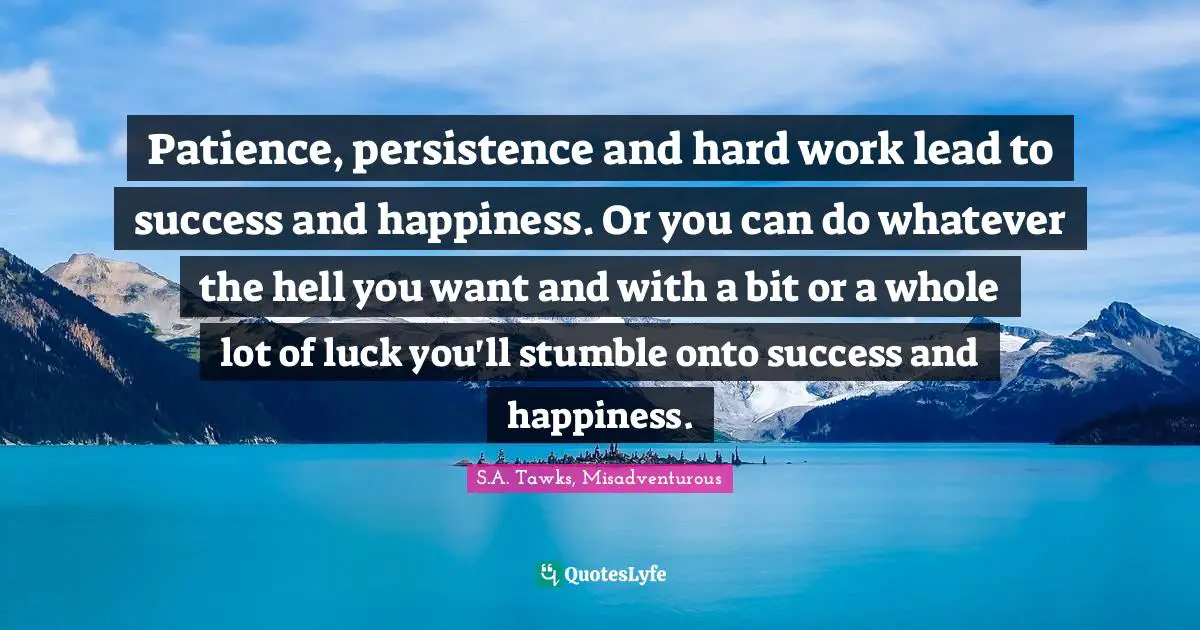 Patience, persistence and hard work lead to success and happiness. Or you can do whatever the hell you want and with a bit or a whole lot of luck you'll stumble onto success and happiness.