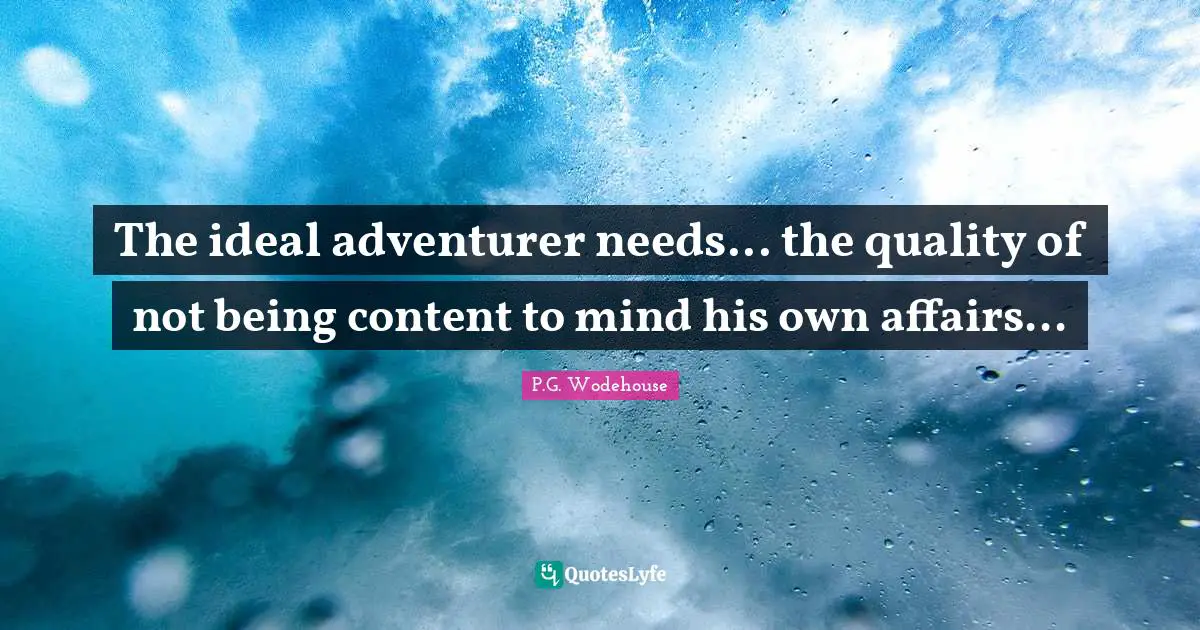 The ideal adventurer needs... the quality of not being content to mind his own affairs...