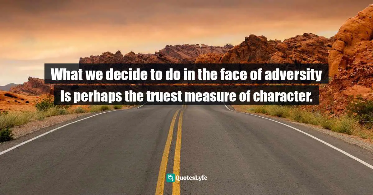 What we decide to do in the face of adversity is perhaps the truest measure of character.