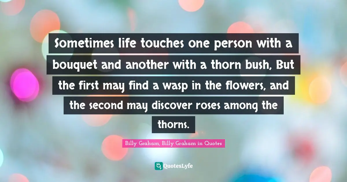 Sometimes life touches one person with a bouquet and another with a thorn bush, But the first may find a wasp in the flowers, and the second may discover roses among the thorns.