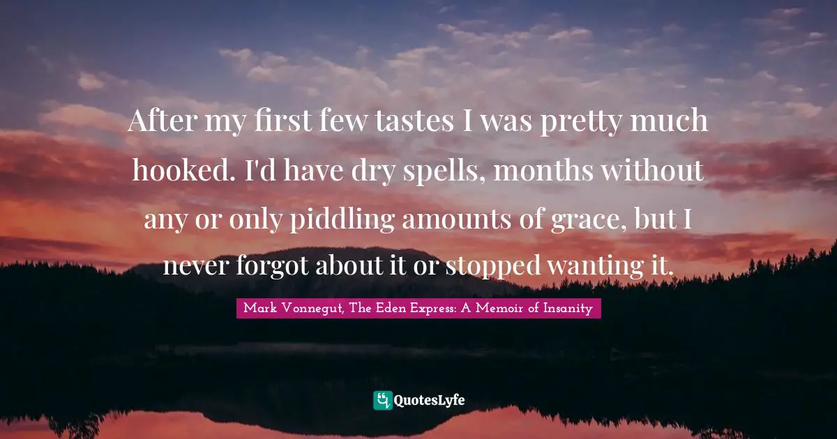 After my first few tastes I was pretty much hooked. I'd have dry spells, months without any or only piddling amounts of grace, but I never forgot about it or stopped wanting it.