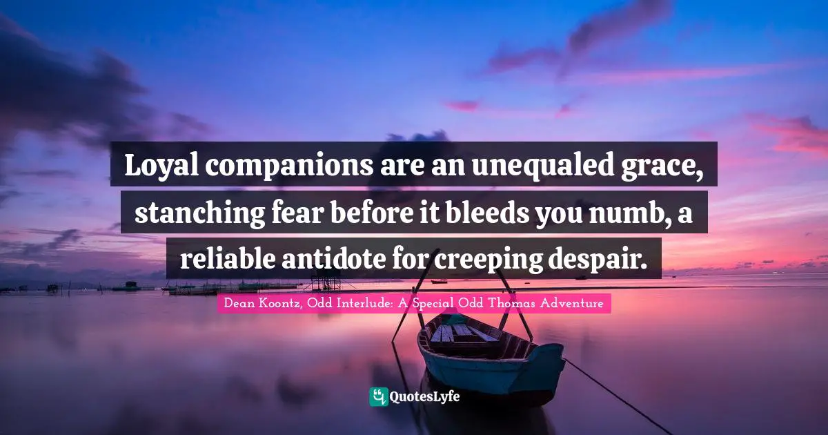 Loyal companions are an unequaled grace, stanching fear before it bleeds you numb, a reliable antidote for creeping despair.