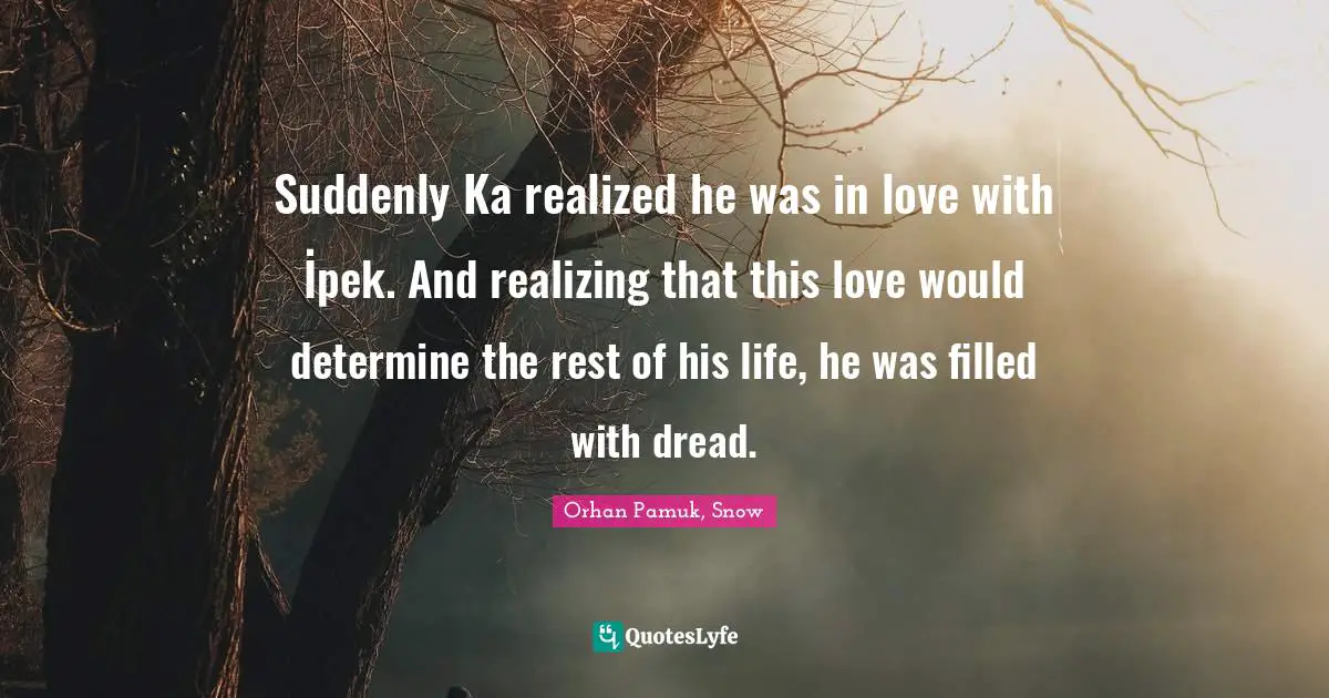 Suddenly Ka realized he was in love with İpek. And realizing that this love would determine the rest of his life, he was filled with dread.