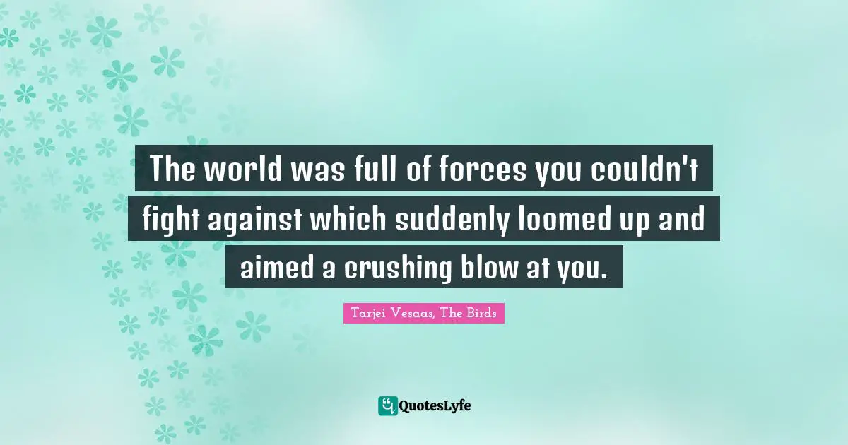 The world was full of forces you couldn't fight against which suddenly loomed up and aimed a crushing blow at you.