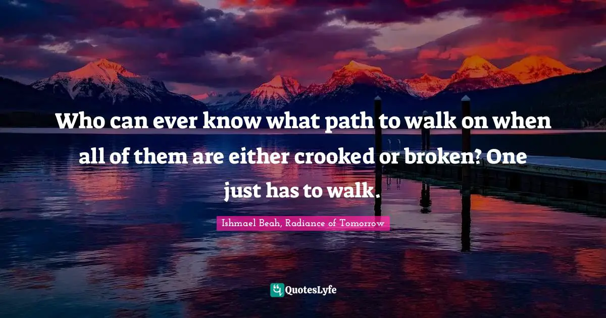 Who can ever know what path to walk on when all of them are either crooked or broken? One just has to walk.