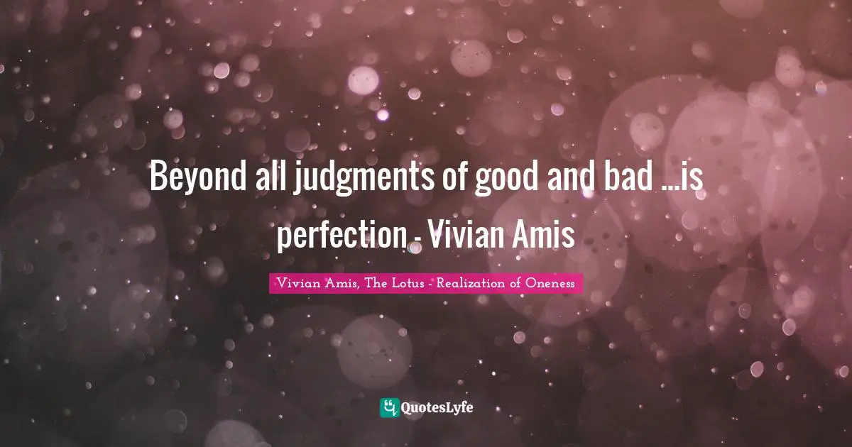 Beyond all judgments of good and bad ...is perfection - Vivian Amis