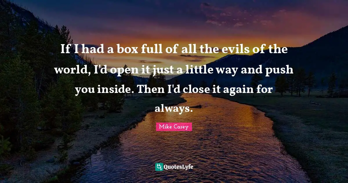 If I had a box full of all the evils of the world, I'd open it just a little way and push you inside. Then I'd close it again for always.