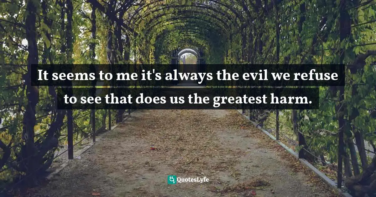 It seems to me it's always the evil we refuse to see that does us the greatest harm.