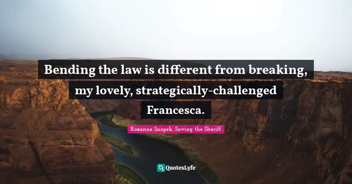 Bending the law is different from breaking, my lovely, strategically-challenged Francesca.