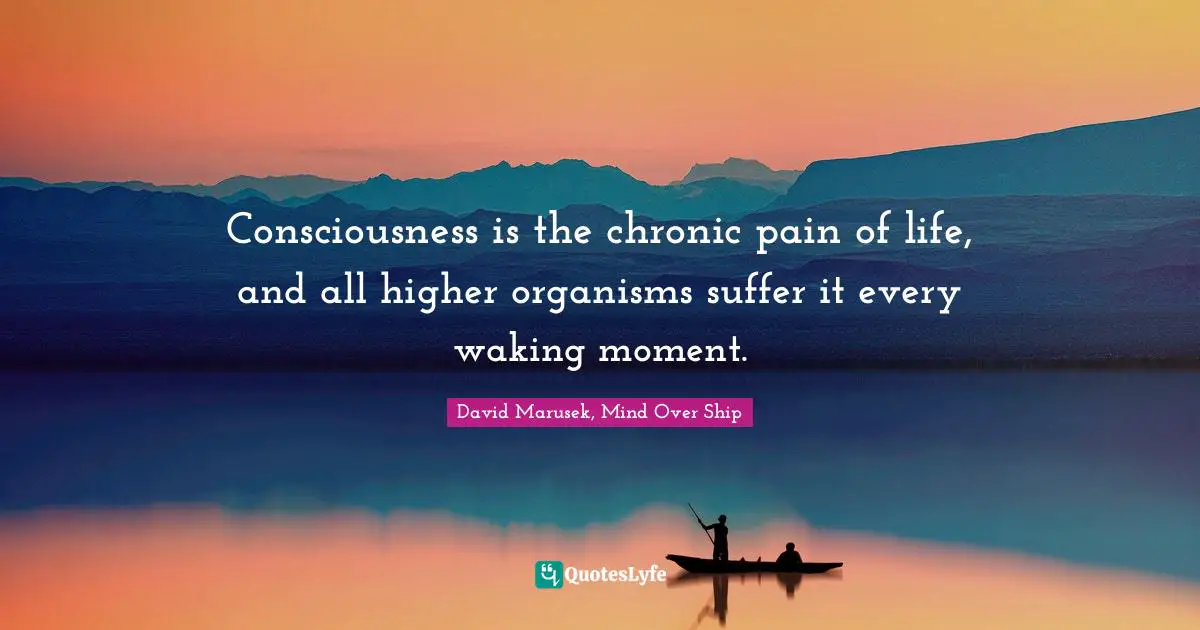 Consciousness is the chronic pain of life, and all higher organisms suffer it every waking moment.