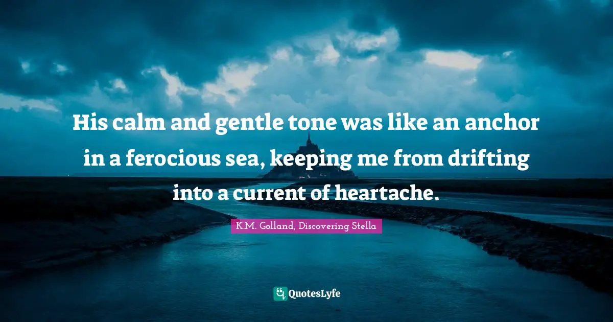 His calm and gentle tone was like an anchor in a ferocious sea, keeping me from drifting into a current of heartache.