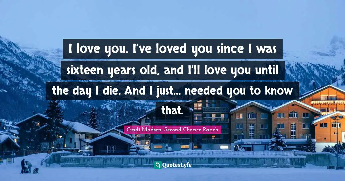 I love you. I’ve loved you since I was sixteen years old, and I’ll love you until the day I die. And I just… needed you to know that.