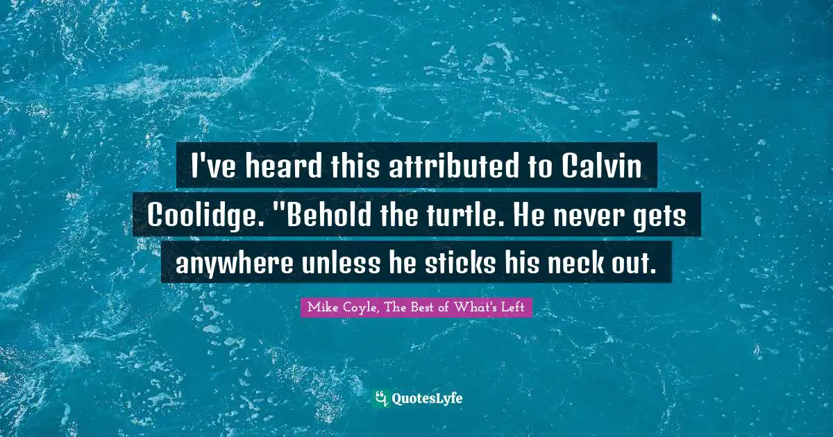 I've heard this attributed to Calvin Coolidge. "Behold the turtle. He never gets anywhere unless he sticks his neck out.