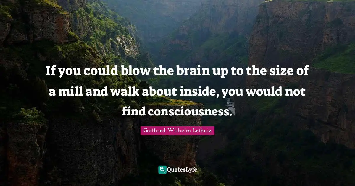 If you could blow the brain up to the size of a mill and walk about inside, you would not find consciousness.