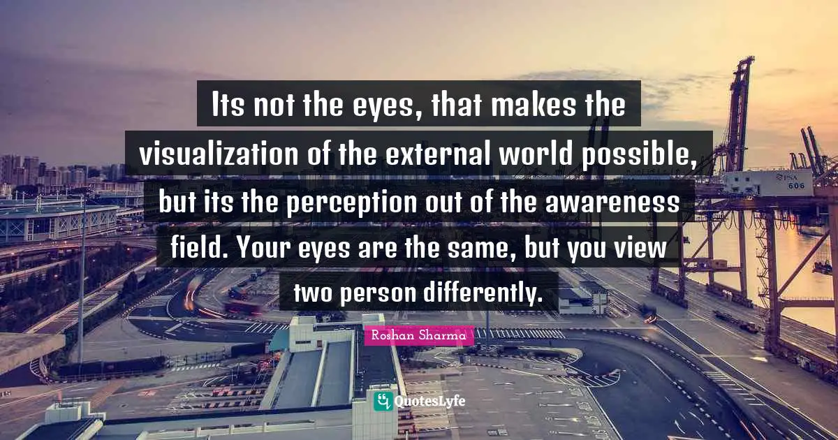 Its not the eyes, that makes the visualization of the external world possible, but its the perception out of the awareness field. Your eyes are the same, but you view two person differently.