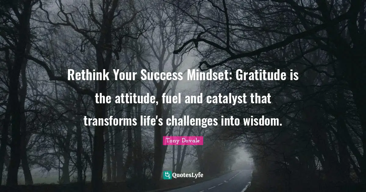 Success Self Improvement Quotes: "Rethink Your Success Mindset: Gratitude is the attitude, fuel and catalyst that transforms life's challenges into wisdom."