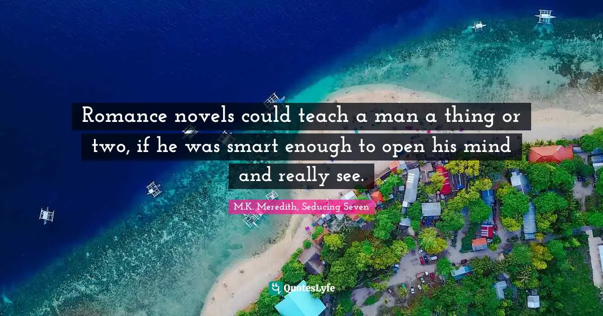 M.K. Meredith, Seducing Seven Quotes: "Romance novels could teach a man a thing or two, if he was smart enough to open his mind and really see."