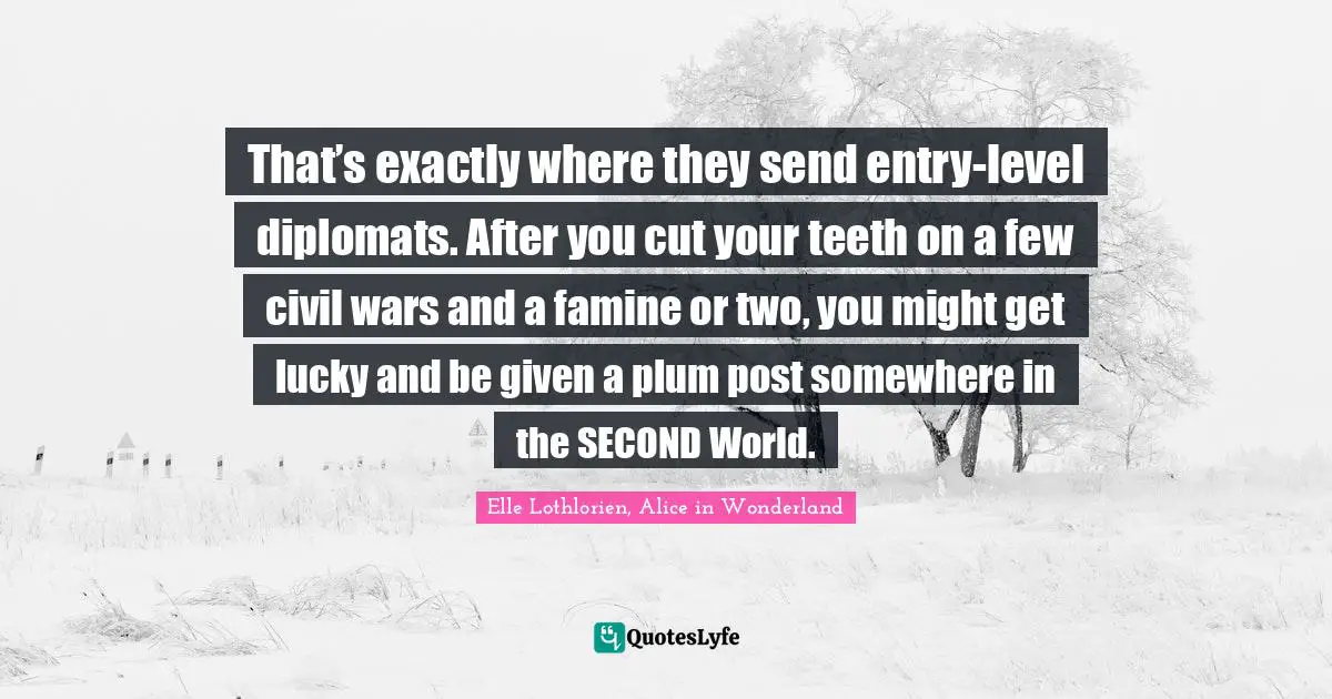 That’s exactly where they send entry-level diplomats. After you cut your teeth on a few civil wars and a famine or two, you might get lucky and be given a plum post somewhere in the SECOND World.