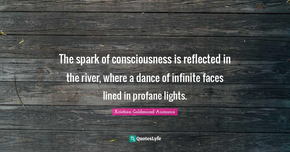 The spark of consciousness is reflected in the river, where a dance of infinite faces lined in profane lights.