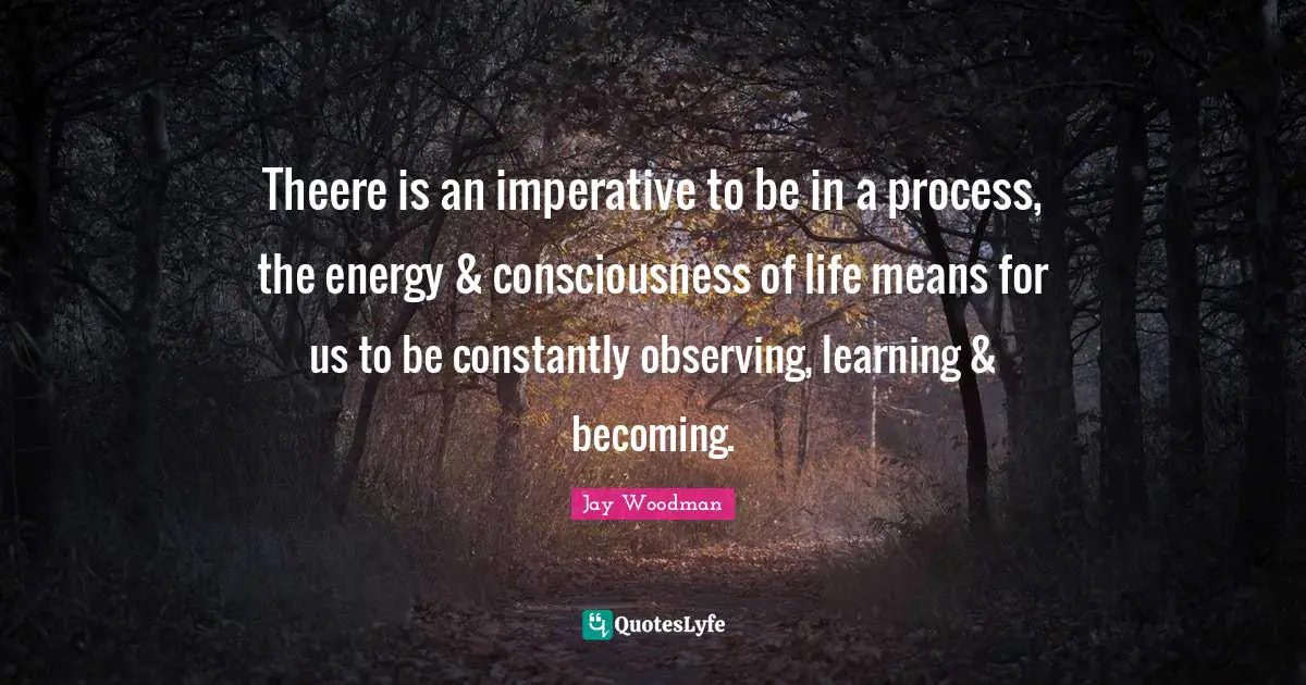 Imperative Quotes: "Theere is an imperative to be in a process, the energy & consciousness of life means for us to be constantly observing, learning & becoming."