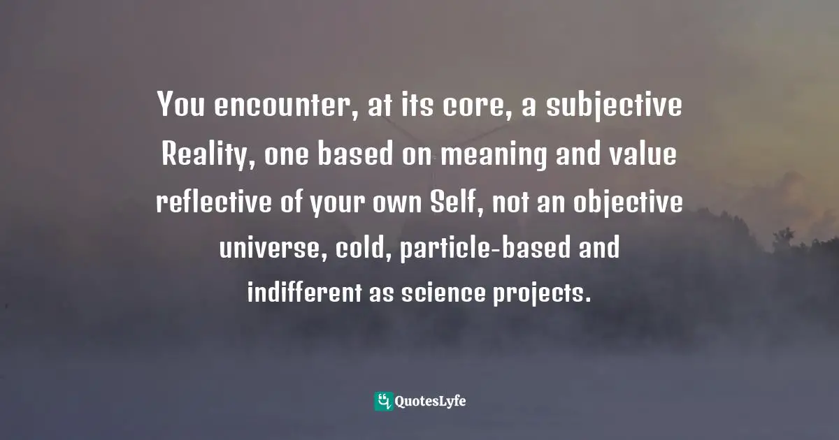 You encounter, at its core, a subjective Reality, one based on meaning and value reflective of your own Self, not an objective universe, cold, particle-based and indifferent as science projects.